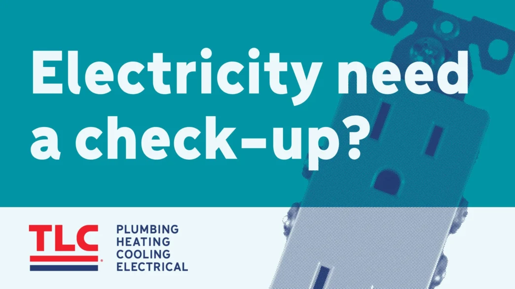 Electricity need a check-up? Outlet on teal background.