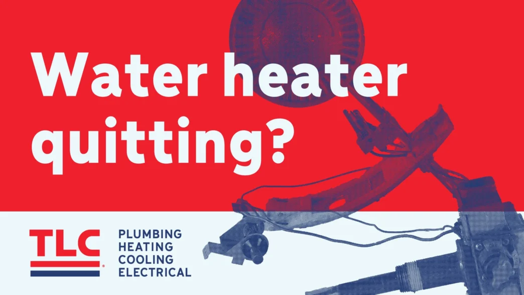 Water heater quitting? Water heater element on red background.